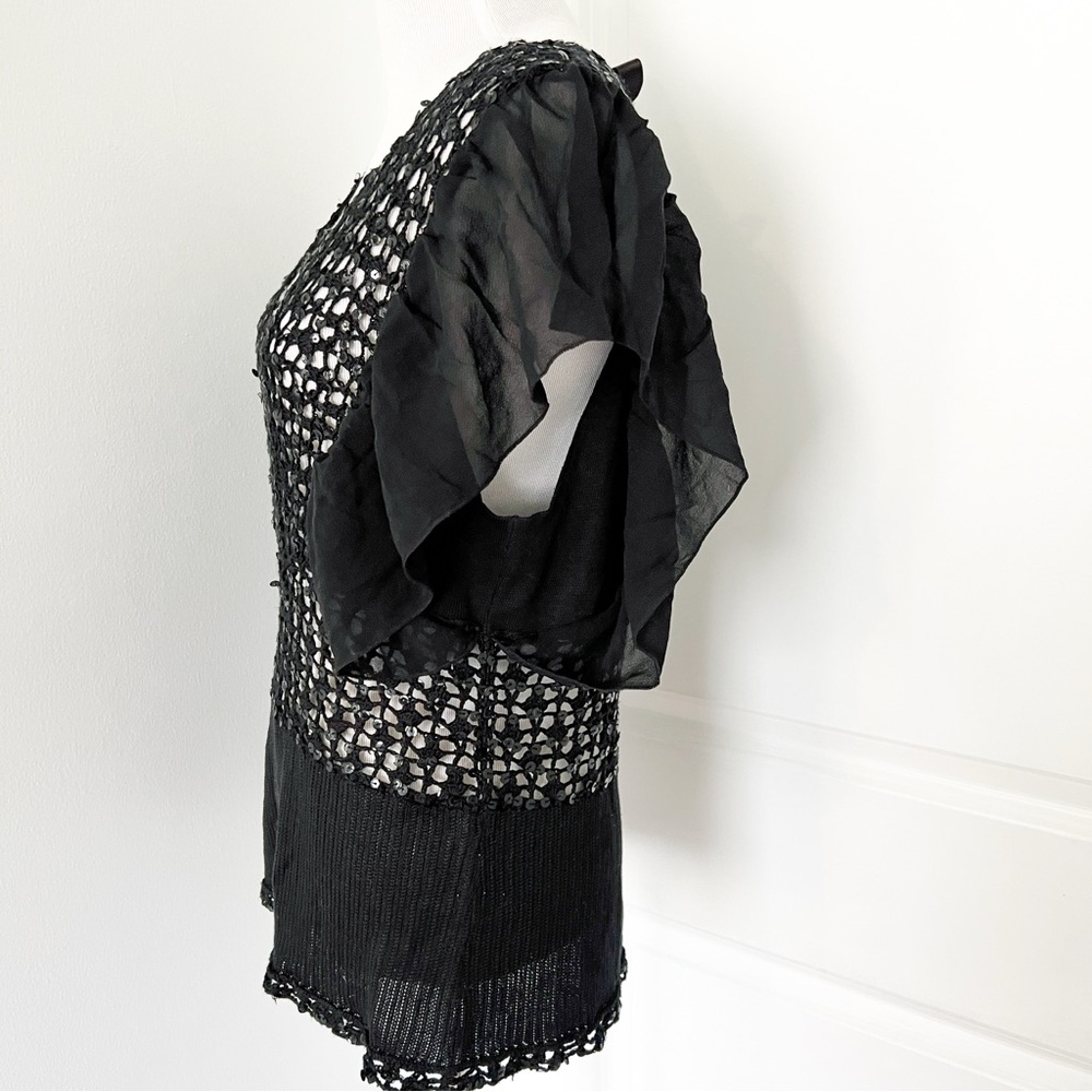 Vintage Moda International Black Sequin Embellished Flutter Sleeve Knit Top - XL - Picture 3 of 5